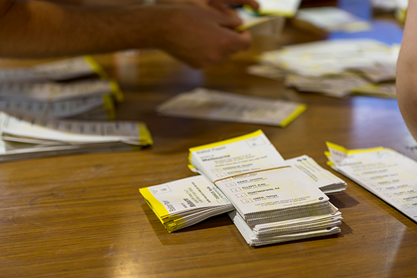 2cp image Ballot papers in a stack on a table