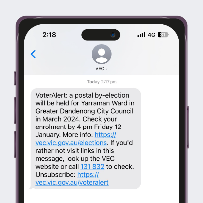 VoterAlert sms example Example of a VoterAlert SMS